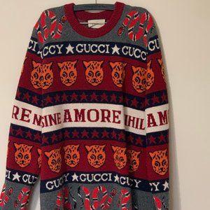 Rare Gucci 'Sine Amore Nihil' Intarsia Wool Sweater Excellent Condition